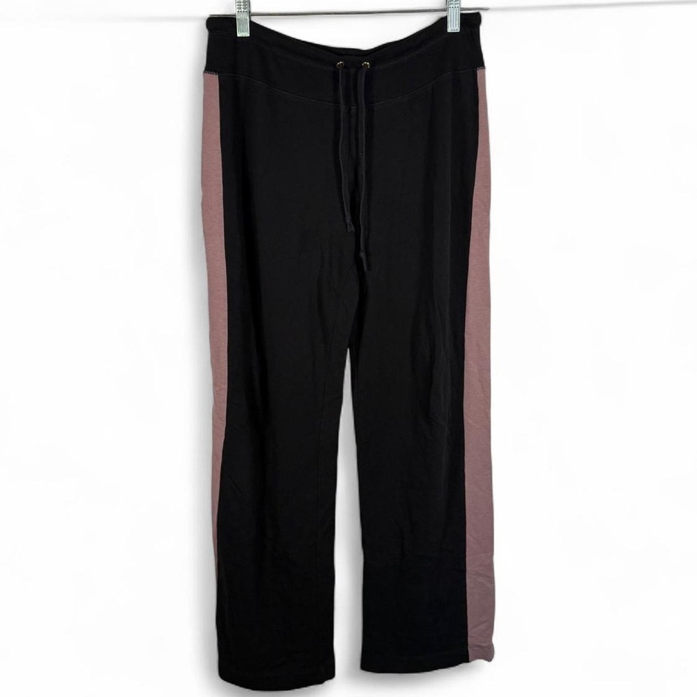 DKNY black & pink striped wide leg track pants
